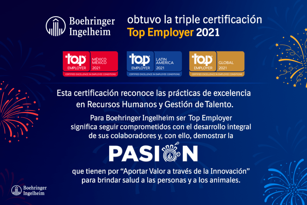Obtiene Boehringer Ingelheim el “Global Top Employer” y se posiciona como una de las mejores marcas empleadoras en México y el mundo