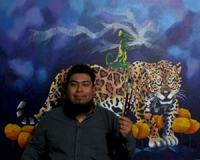 El pintor oaxaqueño Aldo Jiménez muestra en sus cuadros la problemática de los animales en peligro de extinción