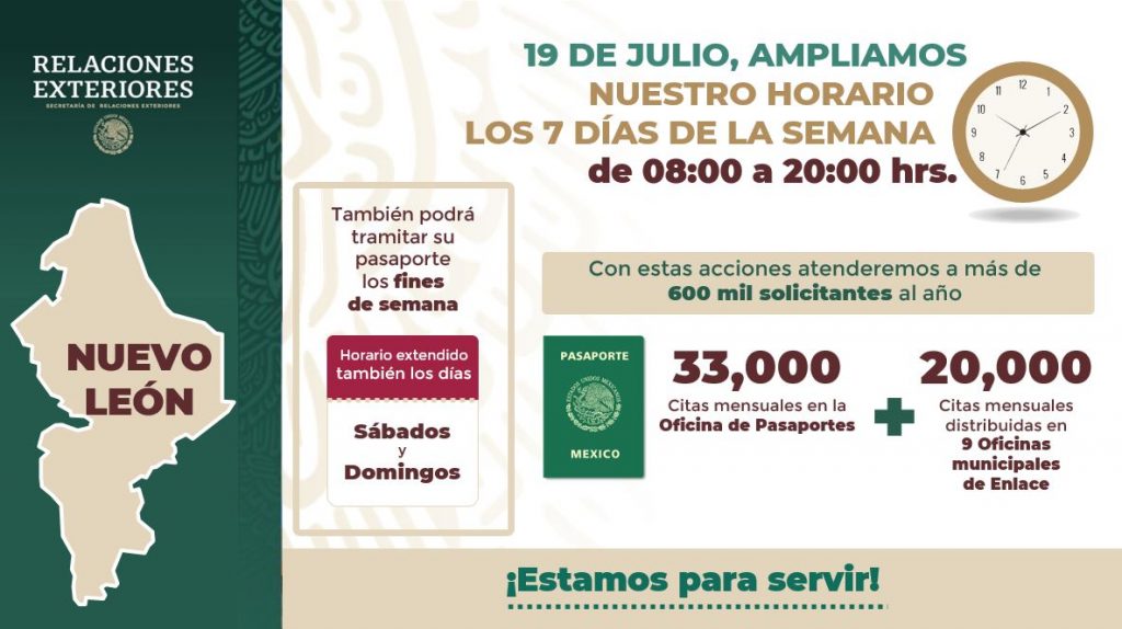 Oficina de Pasaportes en Nuevo León amplía su horario de atención y aumenta número de citas diarias