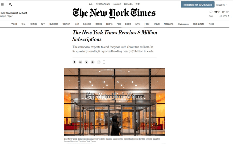 NYT supera 8.5 millones de suscriptores. WAN-IFRA recomienda a medios mexicanos avanzar hacia modelo de negocios digital