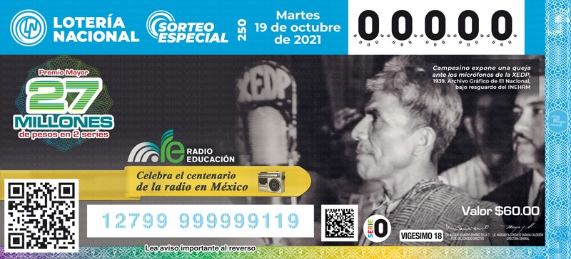 Celebran centenario de la radio en México con un billete conmemorativo de lotería
