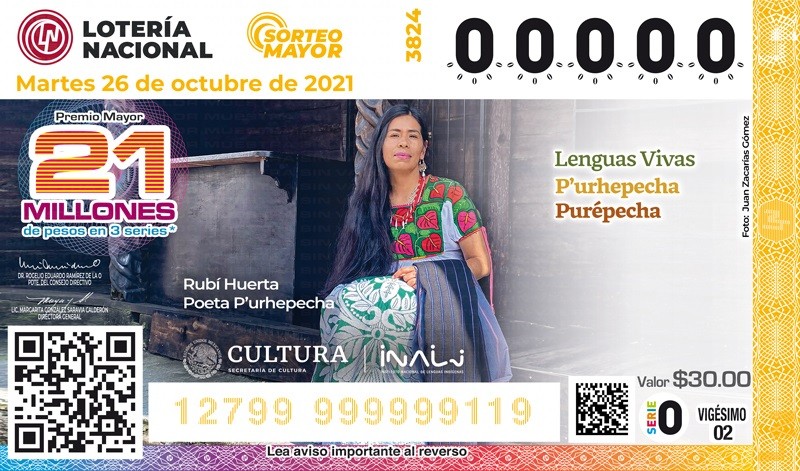 Lotería Nacional difunde en billete la lengua purépecha