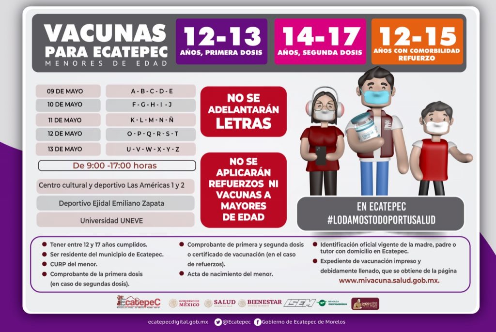 Ecatepec aplicará vacuna contra Covid-19 a niños de 12 y 13 años la próxima semana