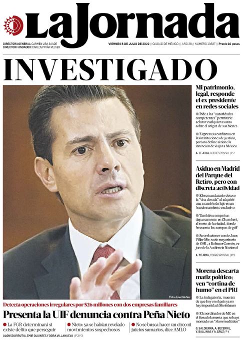 Periódicos capitalinos destacan investigación contra Peña; Excélsior y El Economista minimizan la nota