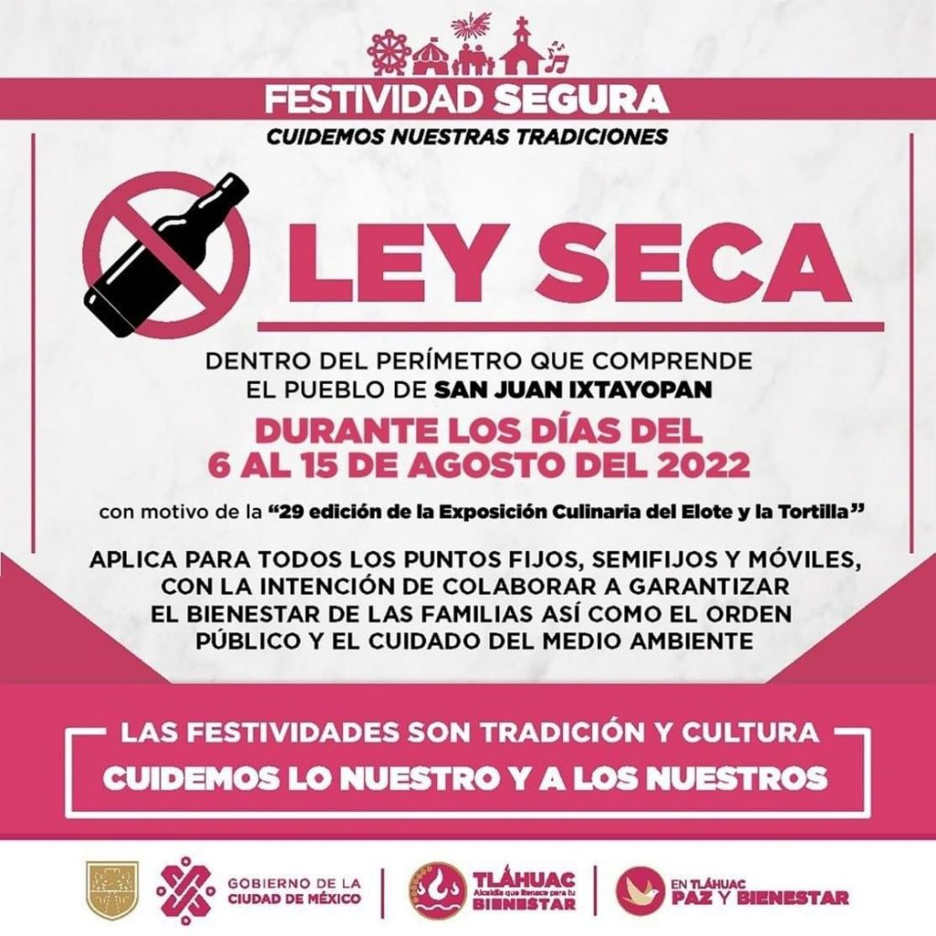 Habrá Ley Seca en San Juan Ixtayopan, Tláhuac; durante la Feria del Elote y La Tortilla