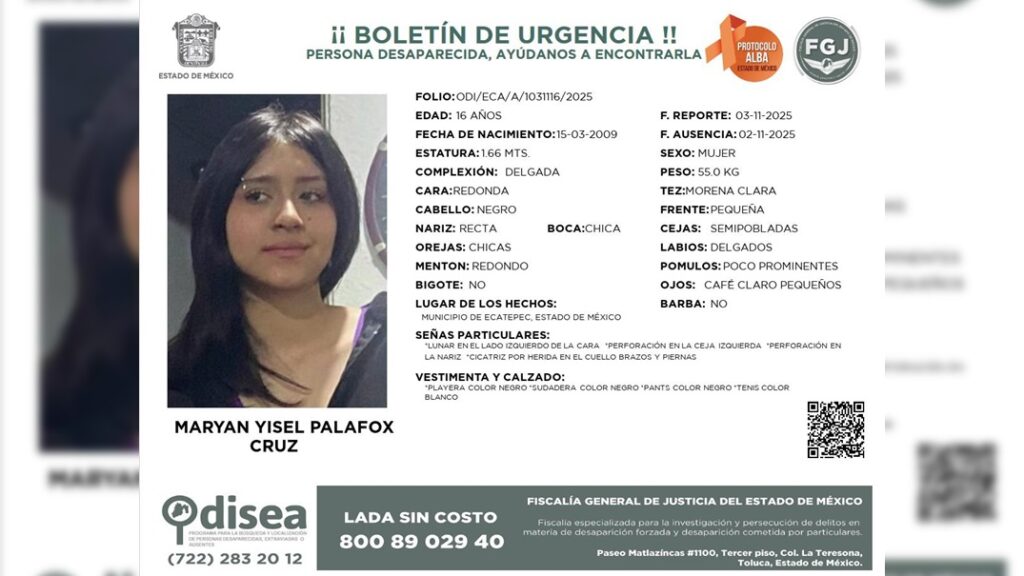 Célula de Búsqueda de Ecatepec aplica protocolo para localizar a Maryan Yisel