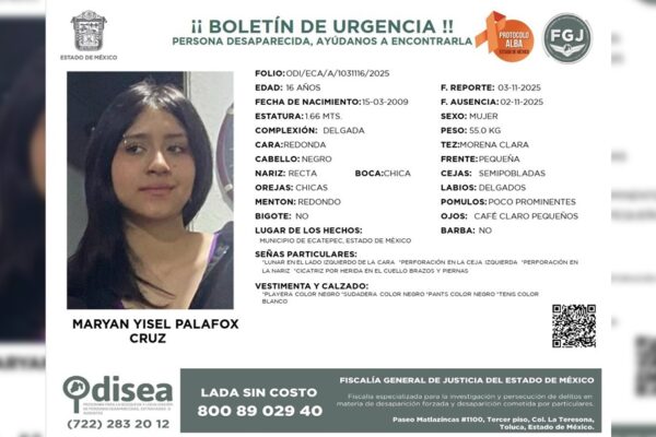 Célula de Búsqueda de Ecatepec aplica protocolo para localizar a Maryan Yisel